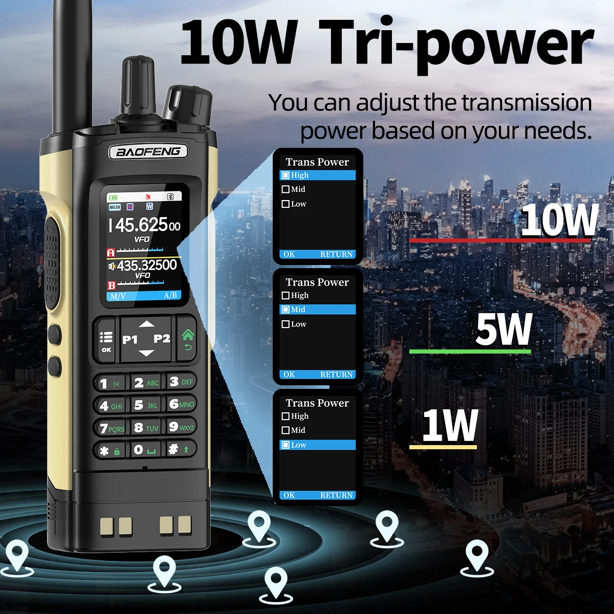 BAOFENG UV-32 GPS Walkie Talkie 10W Multi Band Bluetooth Programmazione Frequenza di copia wireless NOAA Ham a lungo raggio Radio bidirezionale