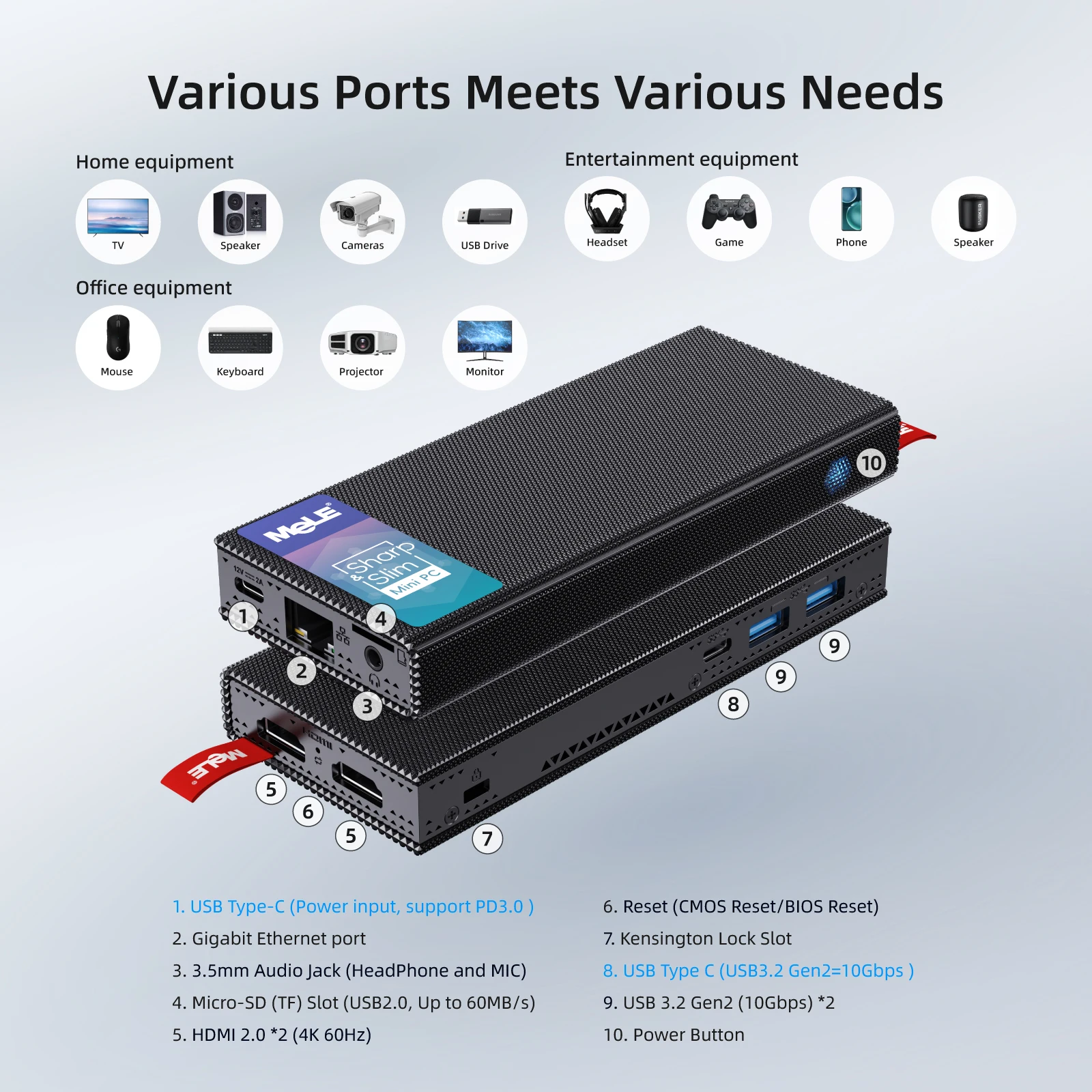 MeLE Fanless Mini PC Stick N100 8GB 128GB 256GB , Mini Computer Dual HDMI, WiFi5 Gigabit Ethernet, USB Type-C PD3.0 PCG02 Pro