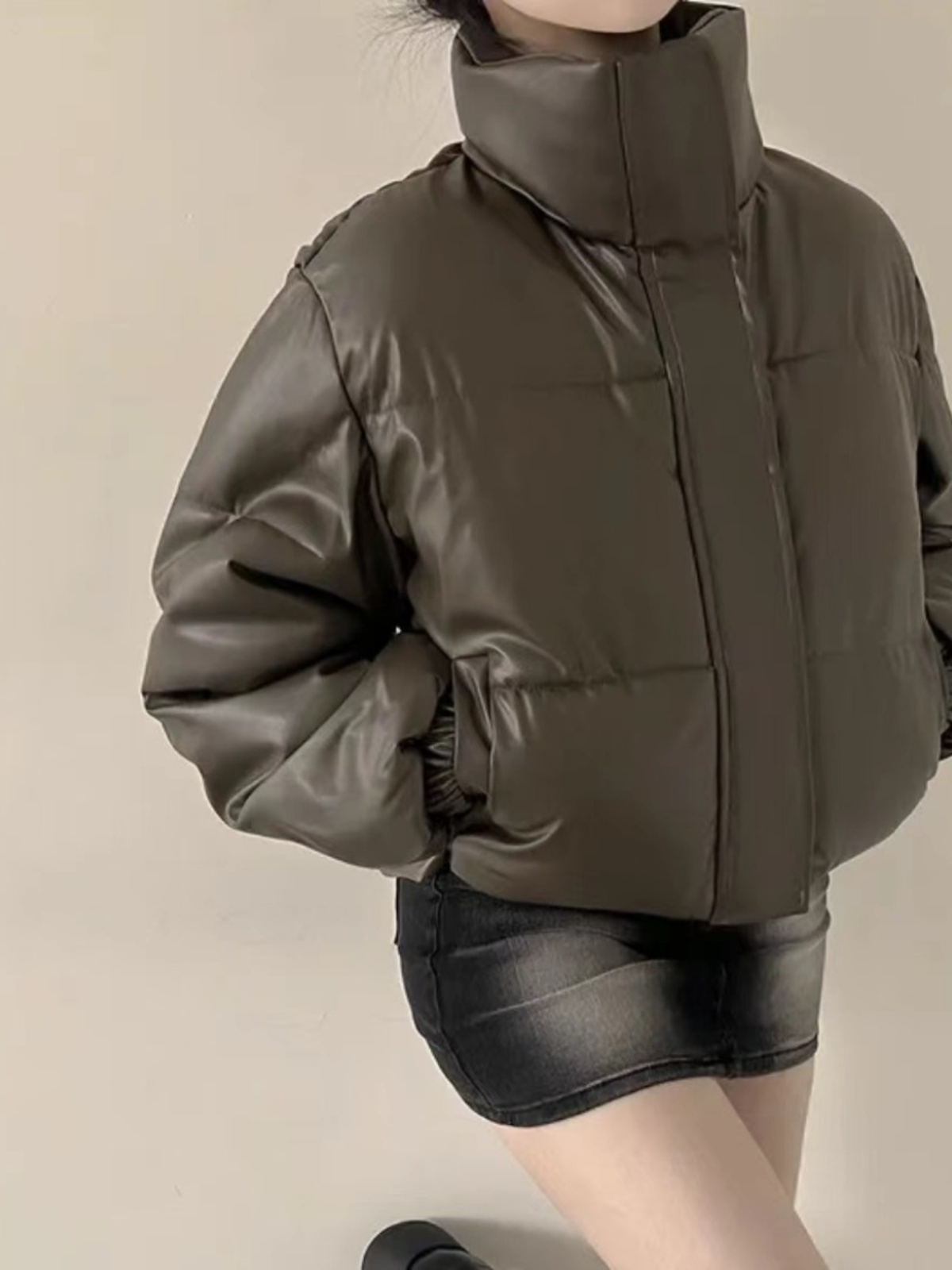 韓国スタイルの女性のコットンジャケットショート肥厚 Pu レザーパンスタイルルーズ冬のアウターコート若い女性のための