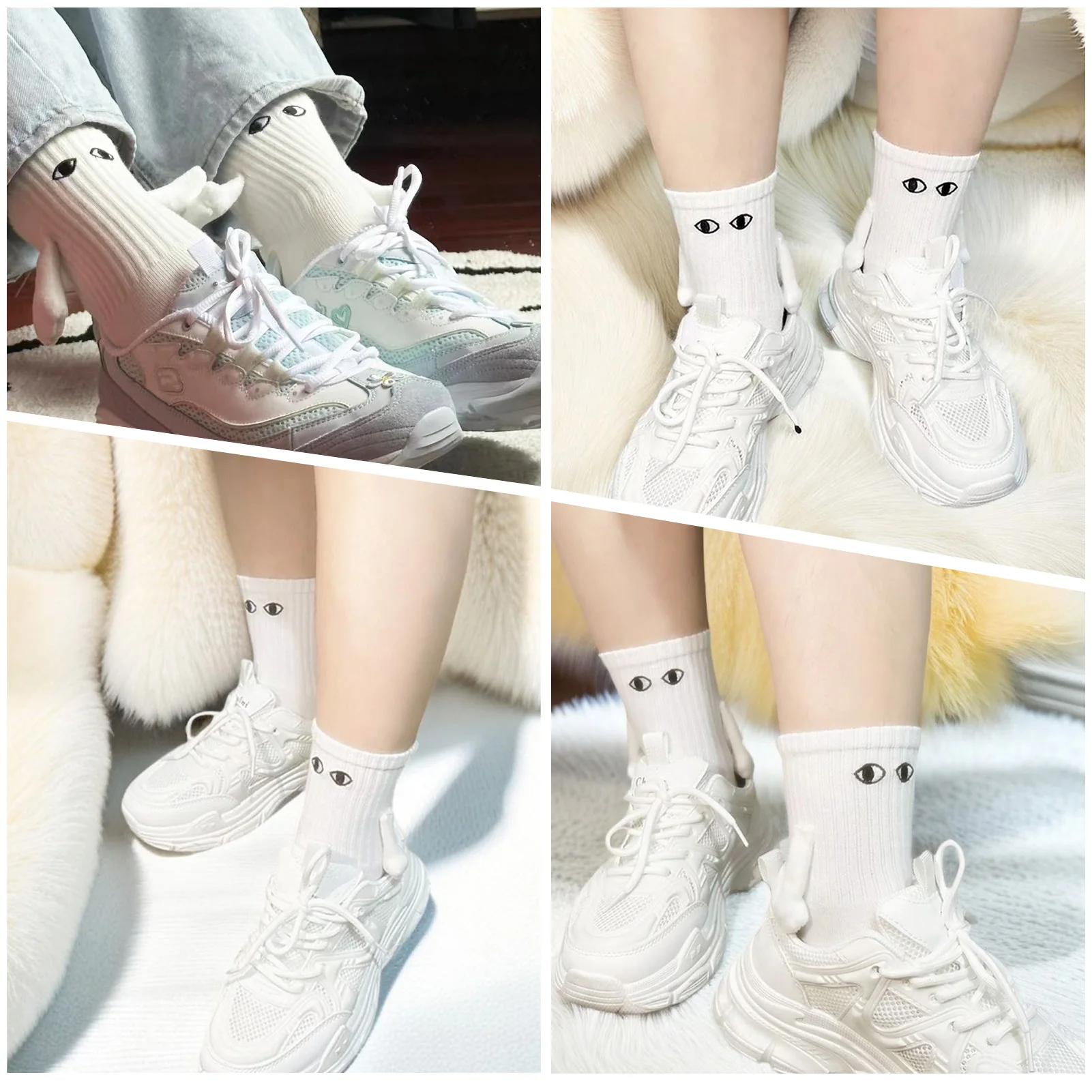 Calcetines magnéticos a la moda para sujetar las manos, calcetines de pareja de alta elasticidad que combinan con todo para primavera, calcetines de tubo medio para el hogar, deportes transpirables