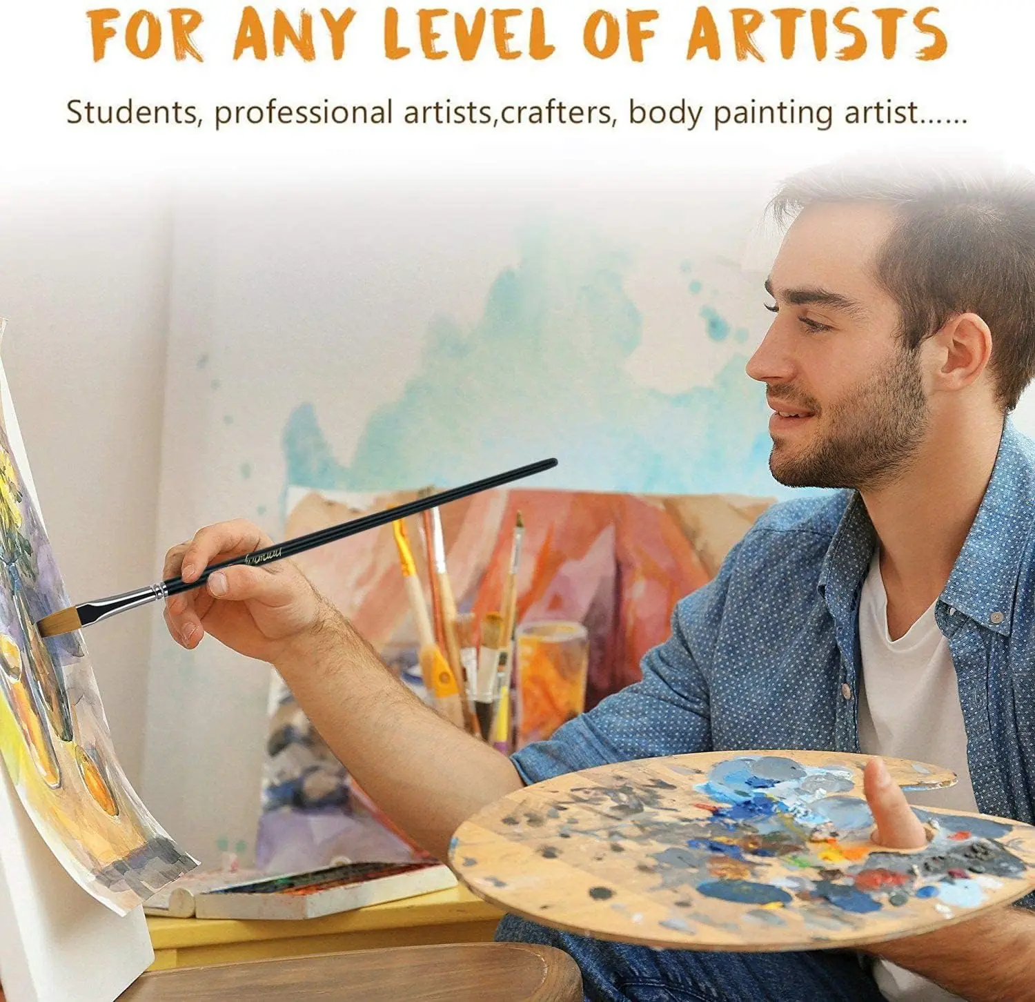 Set di pennelli professionali piatti da 9 pezzi per pittura ad acquerello, acrilico e di rivestimento