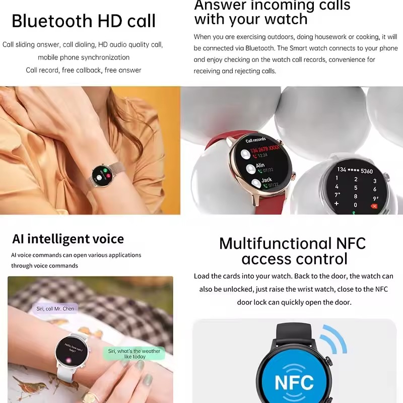 HK39 montre intelligente NFC accès Ultra mince 1.1 pouces AMOLED écran sport étanche femmes Cycle BT appel Smartwatch pour IOS Android