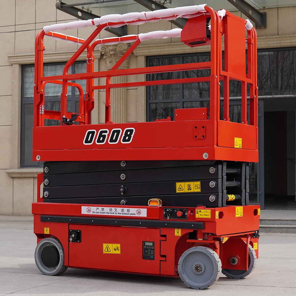 แพลตฟอร์มการทํางานทางอากาศ 320 กก. 350 กก. Self Propelled Hydraulic Scissor Lift Platform Table Electric Ladder Lift