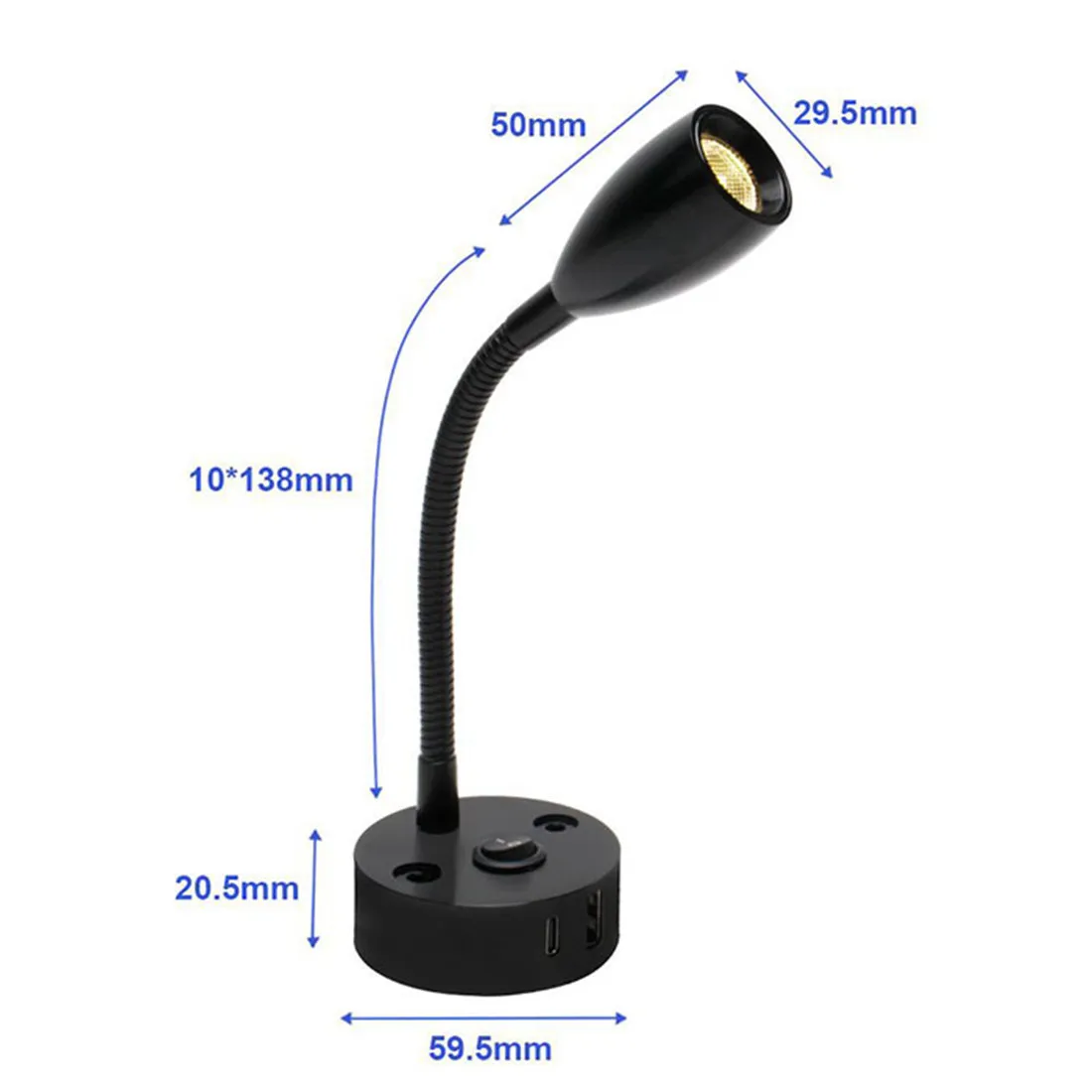 Gooseneck 12V RV Reading Light with USB Type C Quick Charger Flexible 24 Volt Light for Boat Camper Van Trailer Interior Lights