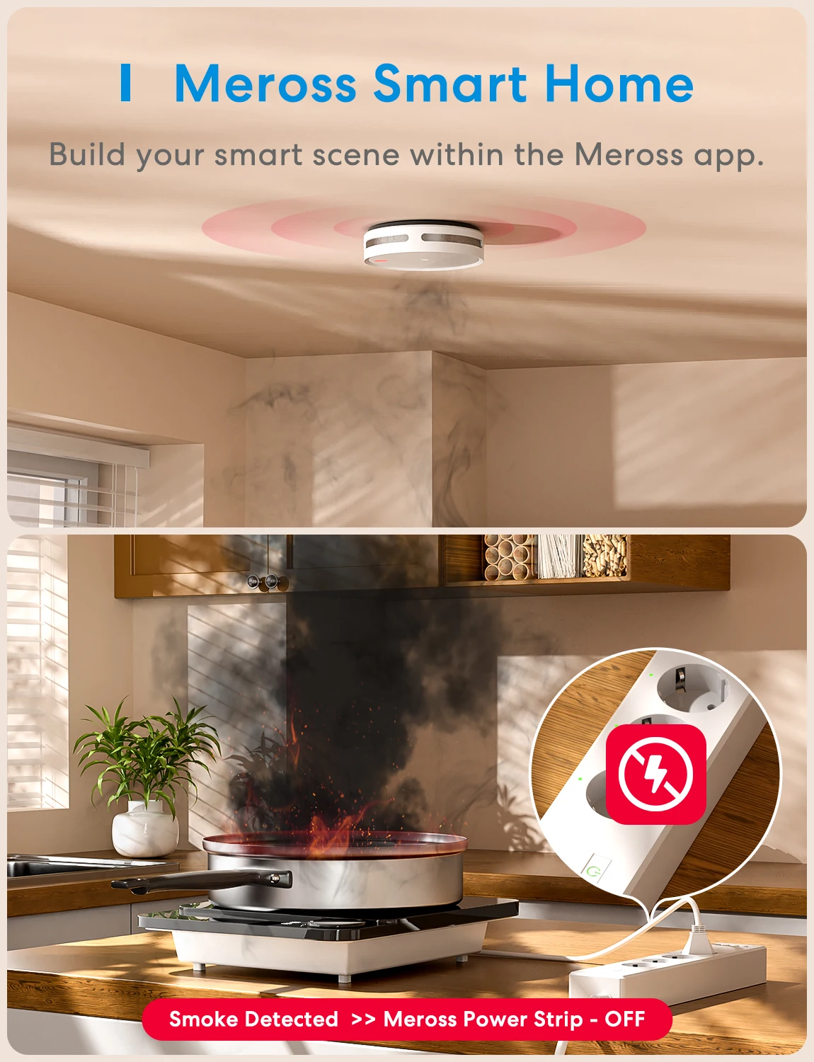 Meross wifi Rilevatore di fumo intelligente MA151 con sensore di allarme batteria integrata da 10 anni Funziona con Matter Alexa Smartthings
