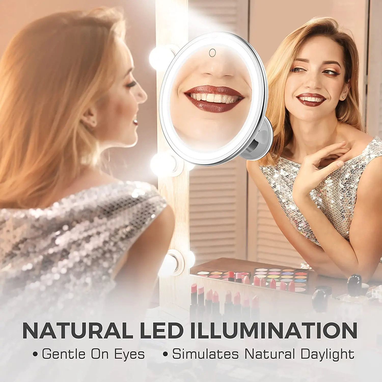 10x Magnifying Vanity Mirror with Lights Touch Screen LED Lighting Dressing Makeup Lamp Bottom Sucker Flexible Portable Design