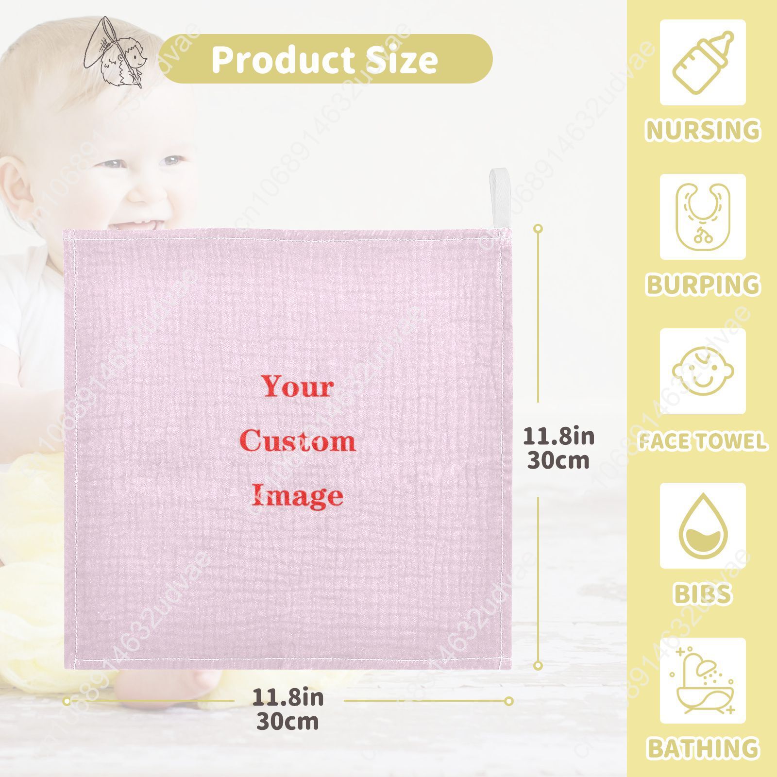 3/5PCS Baby Cotton Bath Towel Custom 4-Layer Gauze Face Washcloth Squares Hand Wipe Newborn Bathing Feeding Kids Handkerchief