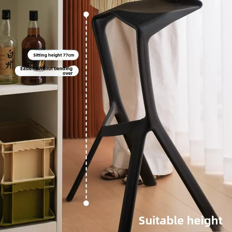 Scandinavian Modern Bar Stool, Plastic Backrest High Chair, Eco-Friendly PP Dining Stool, Geometric Shape Bar Chair for Kitchen