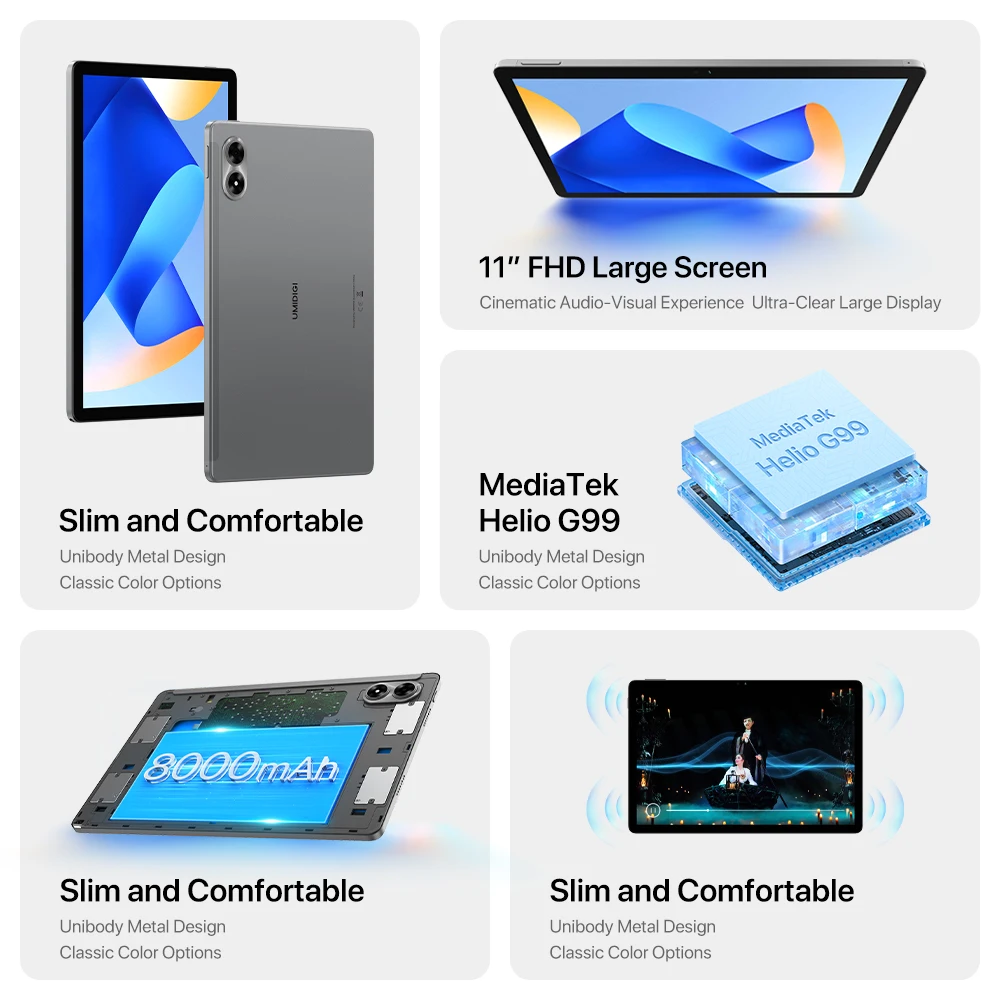 UMIDIGI G7 Tab Pro Планшет MTK Helio G99 8-ядерный 11 дюймов FHD 8 + 8 ГБ 256 ГБ 8000 мАч Большой аккумулятор 18 Вт зарядка 13 МП Четырехколонки SIM-карта