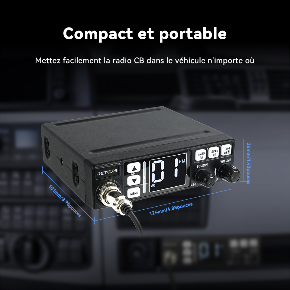 Retevis-Station de radio CB longue portée pour camionneurs, communication professionnelle, radio jambon mobile pour voiture CB, canal AM FM, 9/19 VOX, MB63