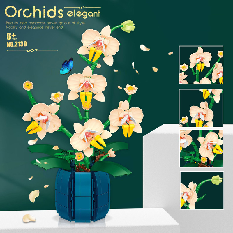 Orchidee Blumen Bausteine Bonsai Pflanze Modell Ziegel Bouquet Blumen blöcke kreative romantische Dekoration Kinderspiel zeug Geschenke