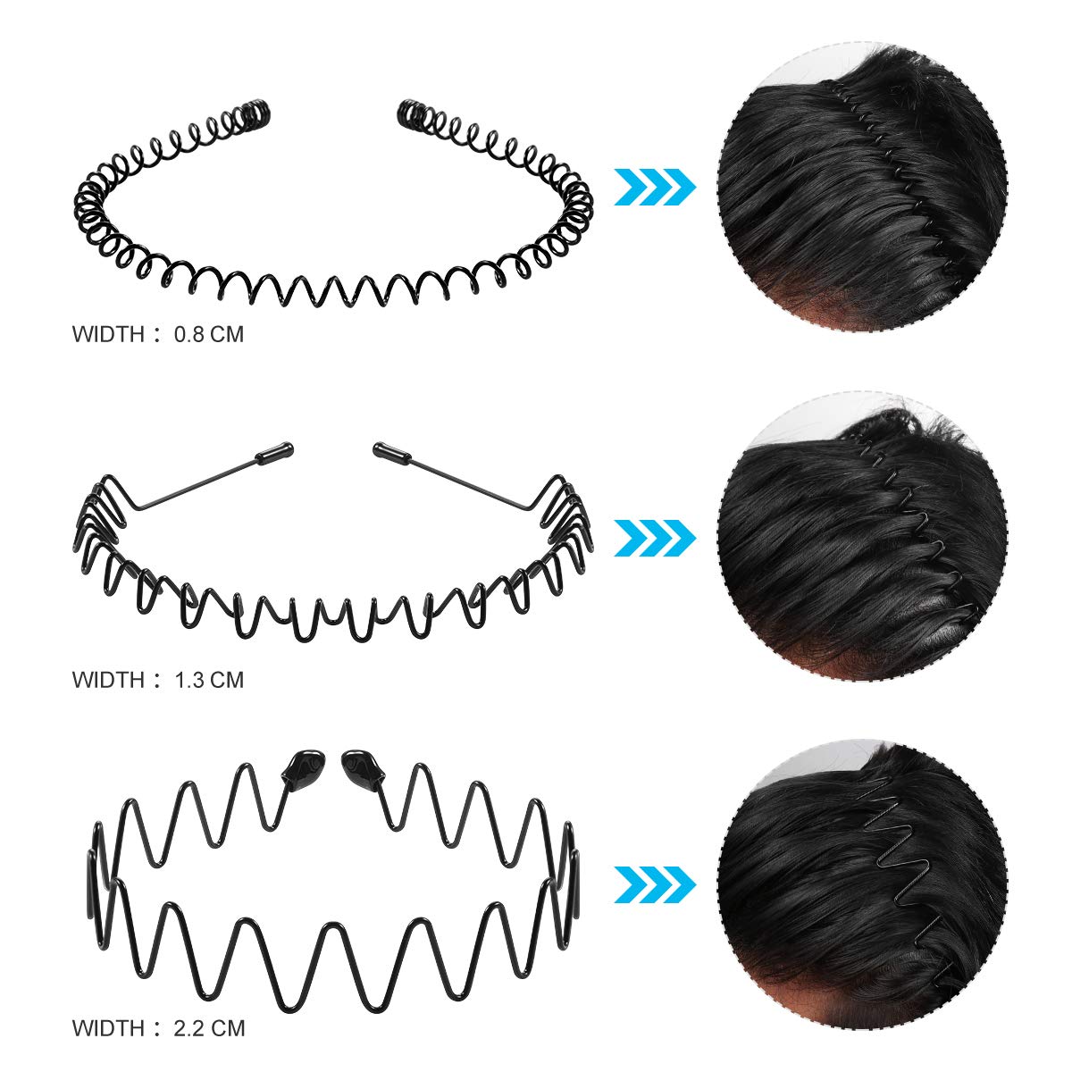 Unissex preto elástico antiderrapante simples metal headbands para homens mulheres ondulado hairband primavera argola de cabelo moda acessórios para o cabelo