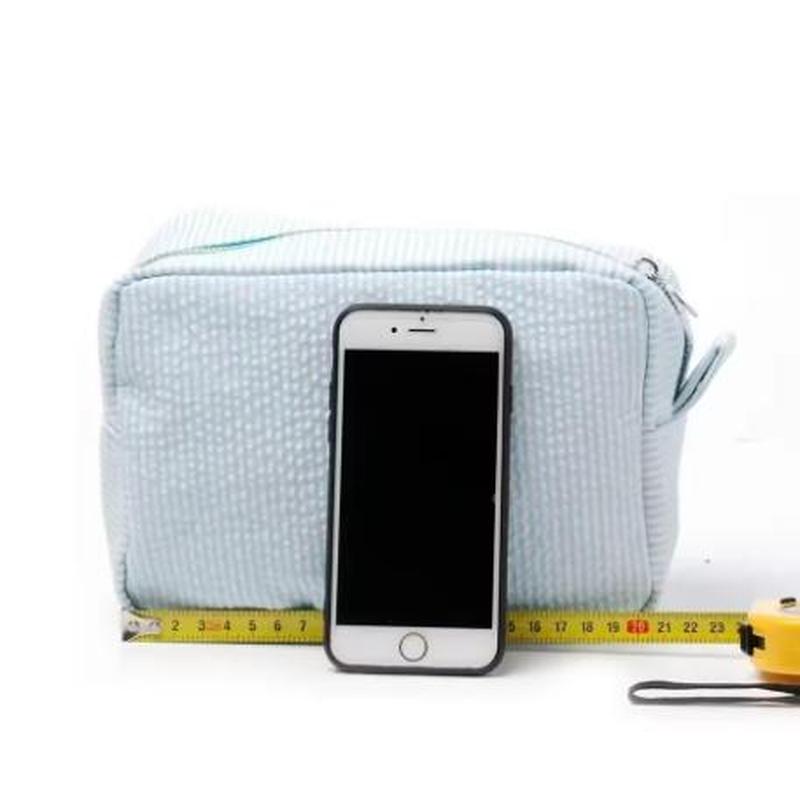 Seersucker Cosmetische Zakken Met Ruches Roze/Paars Gestreepte Make-up Tassen Voor Dames Dame Met Rits Reistas Make-up Tas