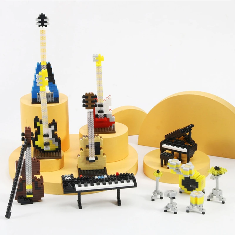 MOC เครื่องดนตรี Building Blocks เพลง Series พลาสติก ABS มินิเปียโนกีตาร์ DIY Assembly อิฐของเล่นเพื่อการศึกษาเด็ก