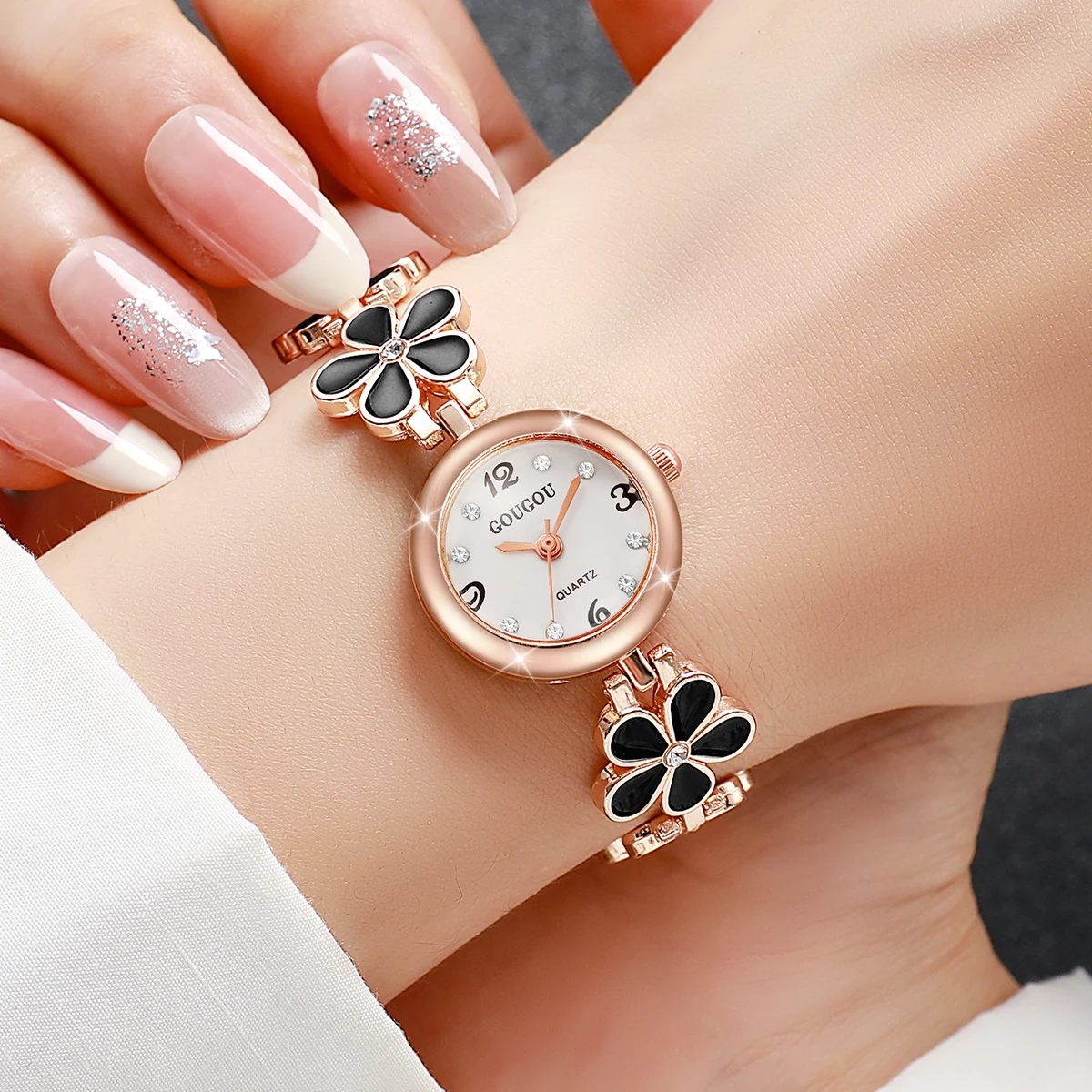 Moda flor pulseira pulseira relógios femininos senhoras diamante árabe numeral dial relógios de pulso reloj mujer (sem caixa)