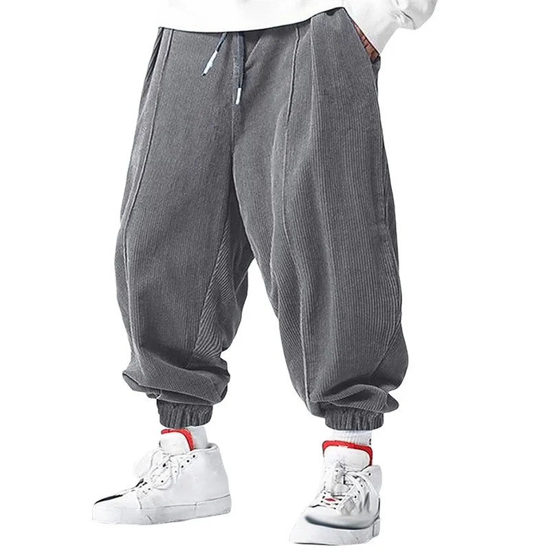 Calças masculinas casuais soltas com cordão de outono – moda estilo hip-hop de alta qualidade veludo premium – calças com punho moderno