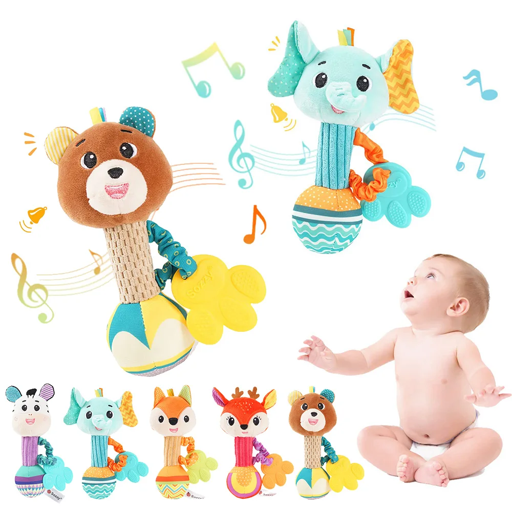 Sonagli per bambini Morbido peluche Sonaglio Impugnatura per bambini Giocattoli Shaker Piega Squeaky Accessori da viaggio sensoriali per regali per bambini