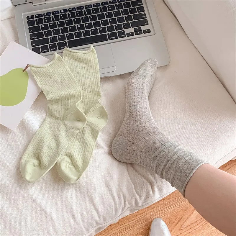 Calcetines finos para mujer, novedad de verano, Color caramelo, calcetines sueltos calados, calcetines largos básicos informales para mujer, calcetines largos cómodos a la moda para niñas