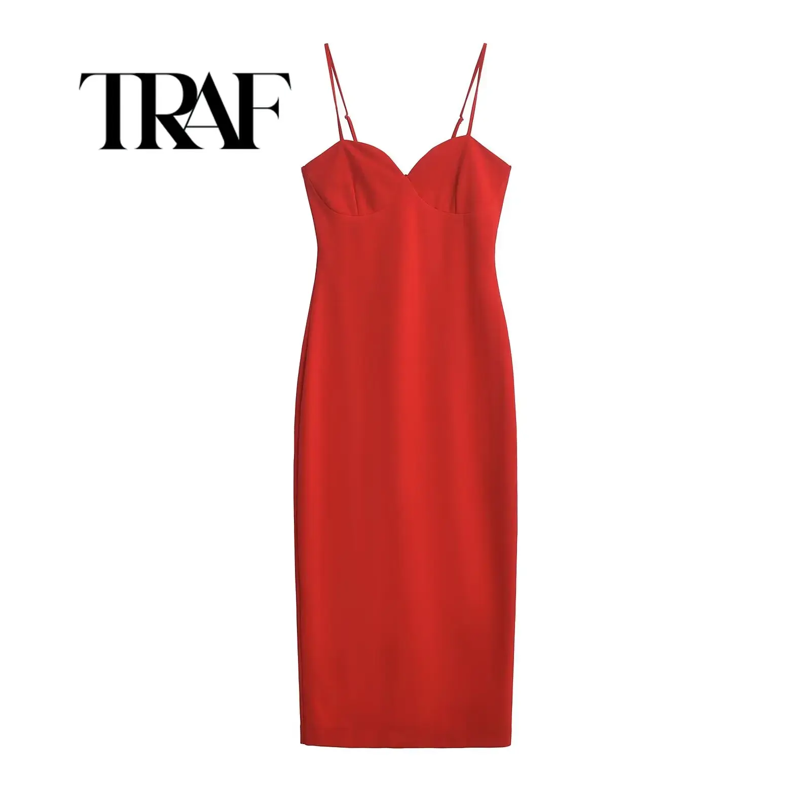 ONKOGENE Sexy Frauen Dünne Träger Zurück Zipper Schlank Midi Rot Kleid Weibliche Elegante Weihnachten Party Kleider