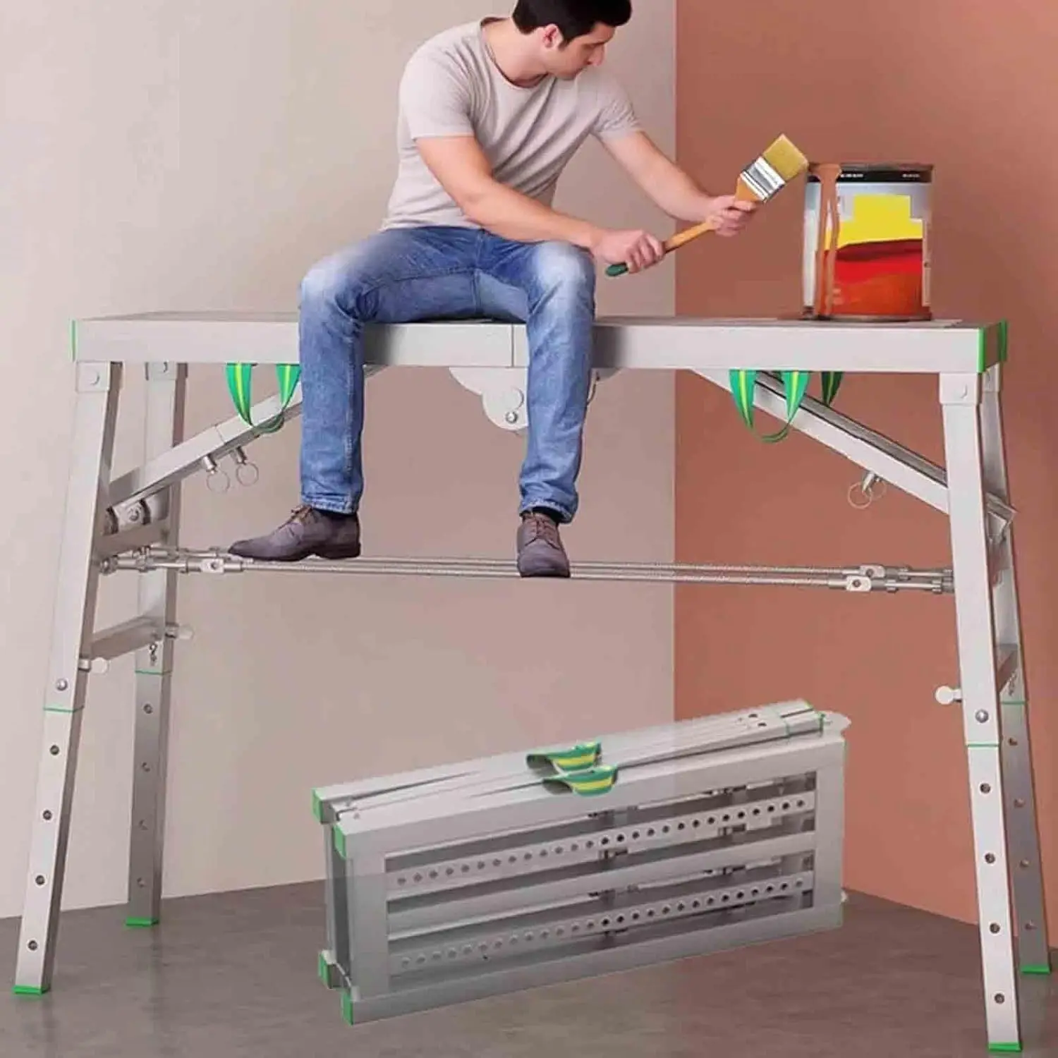 Piattaforma da lavoro pieghevole portatile regolabile, scala a mano, impalcature in acciaio, carico 400 kg, uso domestico, ristrutturazioni, 180x40