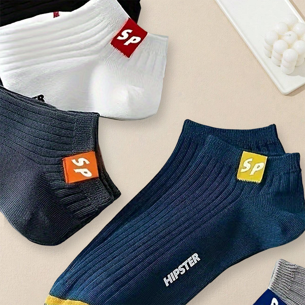 5 paia di calzini corti da donna Calzini da barca con lettera alla moda e versatili Bocca superficiale Calzini casual comodi, morbidi e traspiranti