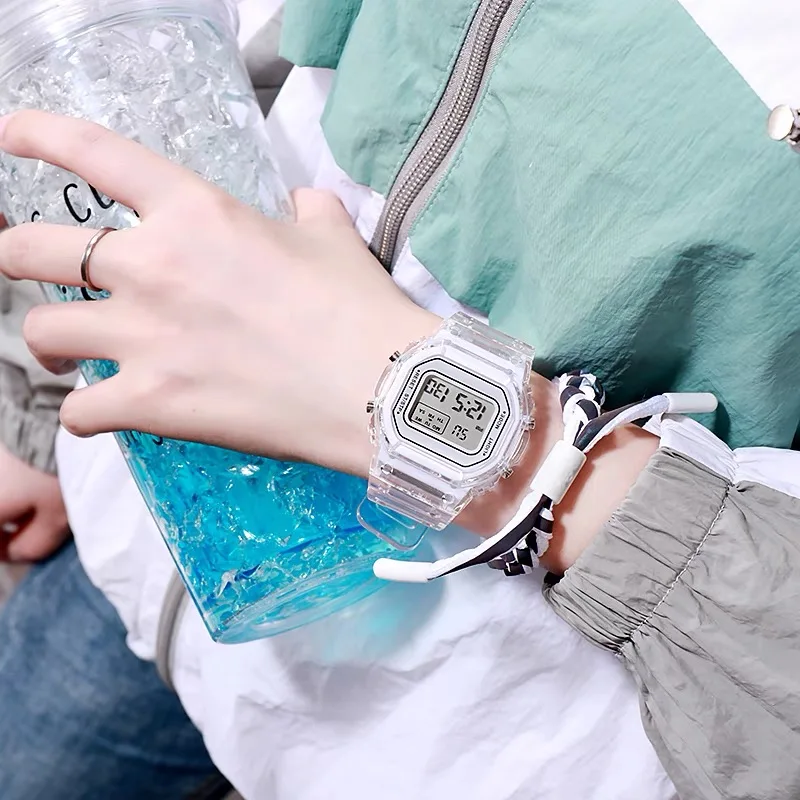 Moda crianças relógio simples led digital relógio casual transparente esporte relógio eletrônico meninos meninas relógio luminoso montre enfant