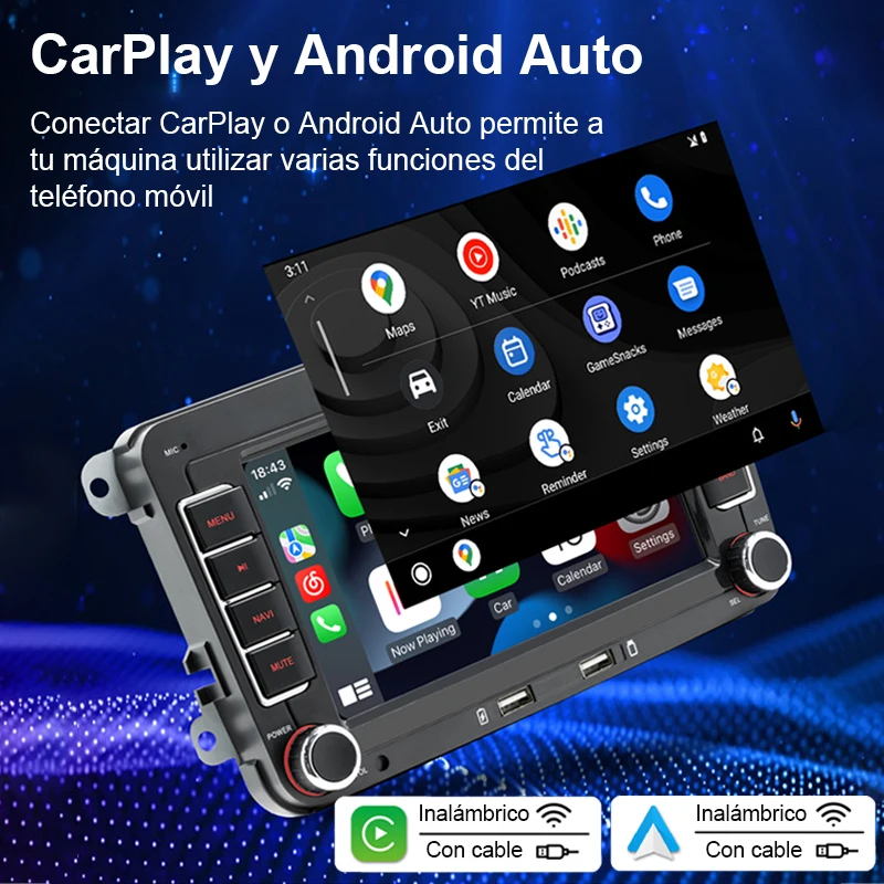 Rádio multimídia para carro com GPS Android player Universal, Carplay, Wifi, para Volkswagen Golf 5, 6, Polo, Passat B6, B7, CC, Skoda