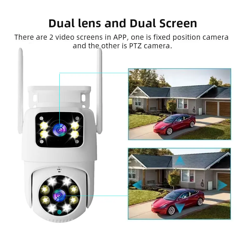 Cámara Tuya Wifi de doble lente de 10MP PTZ para exteriores 4K cámara de seguridad inalámbrica de doble pantalla seguimiento automático monitoreo videovigilancia
