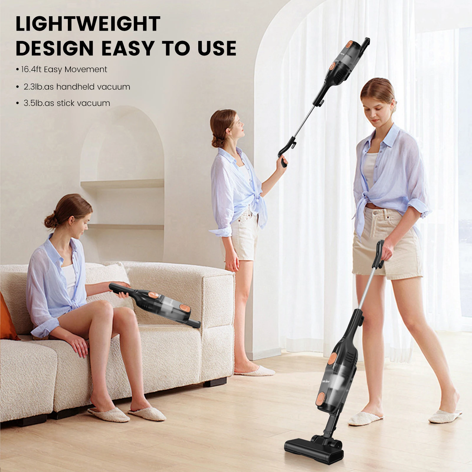 110/220 V Stabstaubsauger mit HEPA-Filtern, 15 kPa, 600 W, 2-in-1, leichter kabelgebundener Staubsauger mit Handstabsauger für Zuhause, Auto
