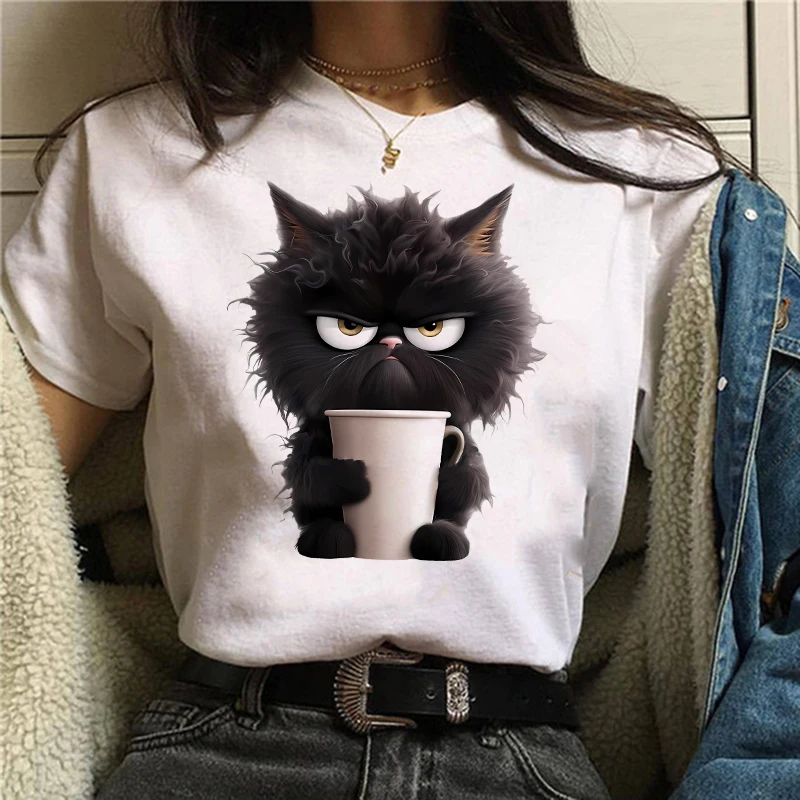Lustige Katze Frauen Sommer Weiß Print T-shirt Mädchen Casual Kurzarm O Neck Top Für Sommer Weibliche Tier Kleidung