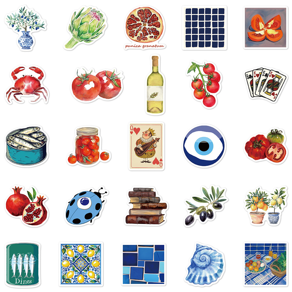 50PCS Mediterranean Tomato Stickers Kawaii Laptop Aesthetic Graffiti Room Skateboard Waterproof Scrapbooking Phone Sticker