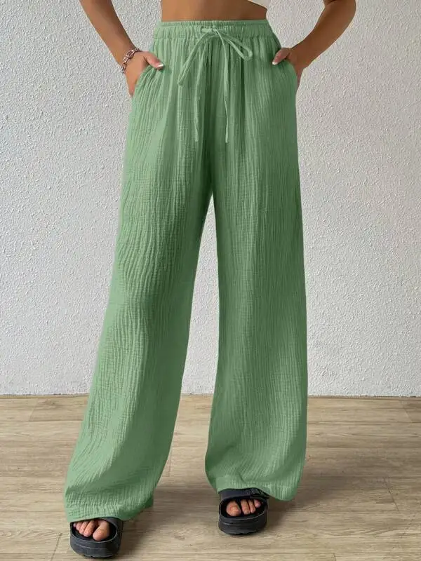 Plus Size Europa en de Verenigde Staten Mode Effen Kleur Casual Veelzijdige elastische broek met wijde pijpen