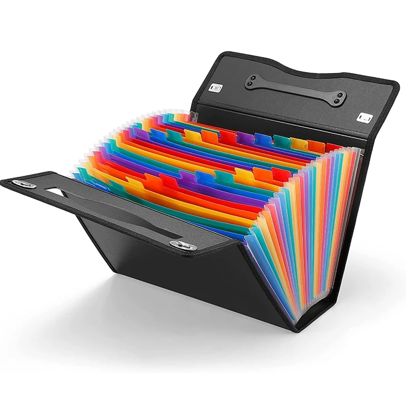 24 Pockets Expanding File Folder Accordian File Organizer,Plastic Paper Document Receipt Organizer For Business, Office