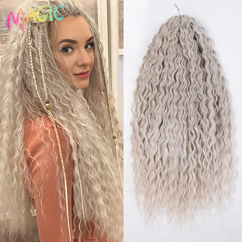 Magic Ariel Curl Hair Water Wave Twist Häkelhaar, synthetisches Zopfhaar, Ombre-Blond, 55,9 cm, tiefe Welle, Flechthaarverlängerung