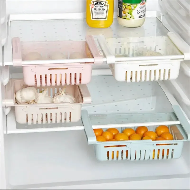 1pc cesta de armazenamento de geladeira flexível expansível organizador de geladeira gaveta rack de armazenamento caixa fresca freezer armazenamento