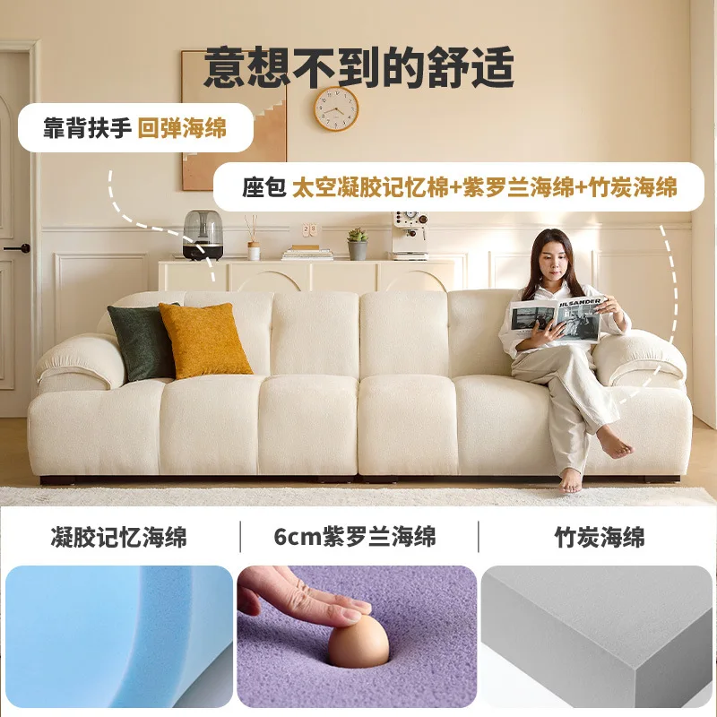 Tongyu Susu Khusus Fu Ruang Tamu Rumah Gaya Krim Retro Apartemen Kecil Sofa Awan Susu Beludru Kucing Sofa Kain Goresan