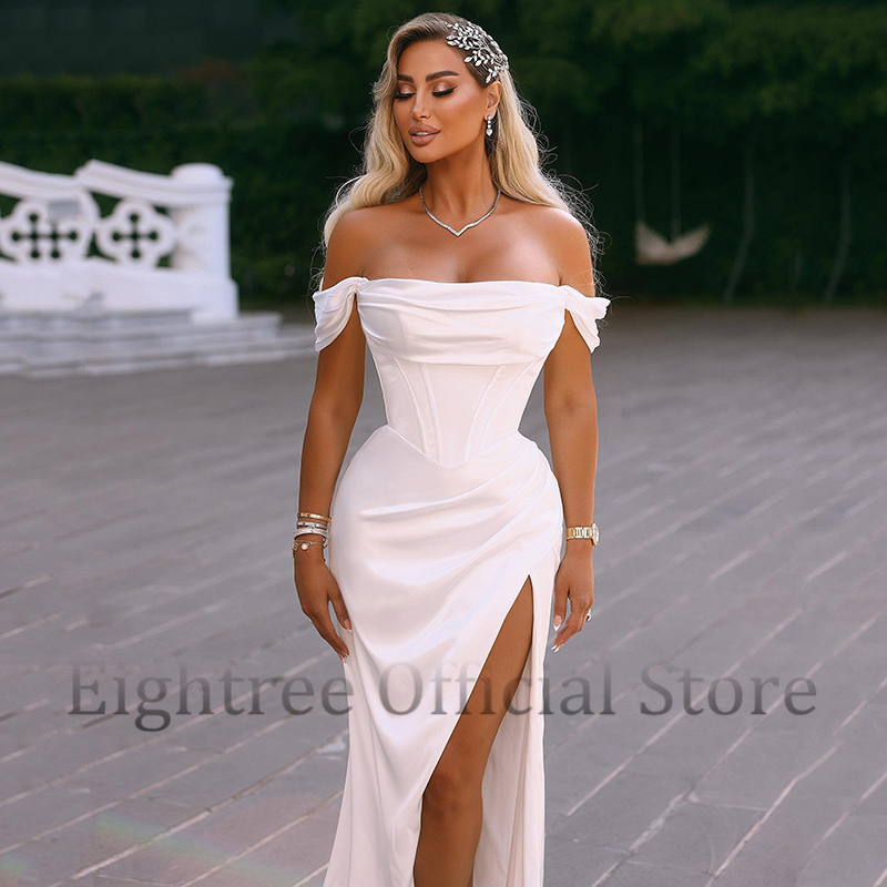 Eightree Elegante Meerjungfrau Brautkleider Boho Off The Shoulder Side Slit Brautkleid Boho Weiß Abend Brautkleid Maßgeschneidert