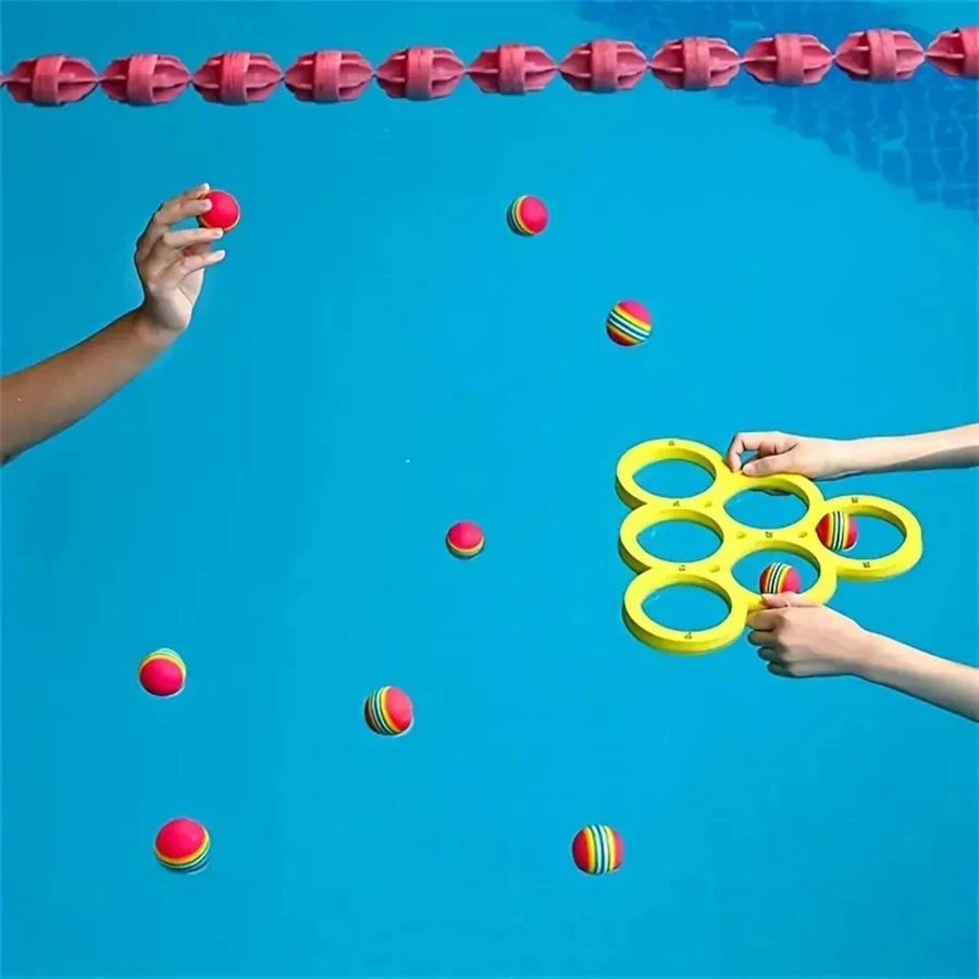 1 floating table with 10 balls, floating toy ring, throwing game, water sports EVA throwing circle, water toy EVA
