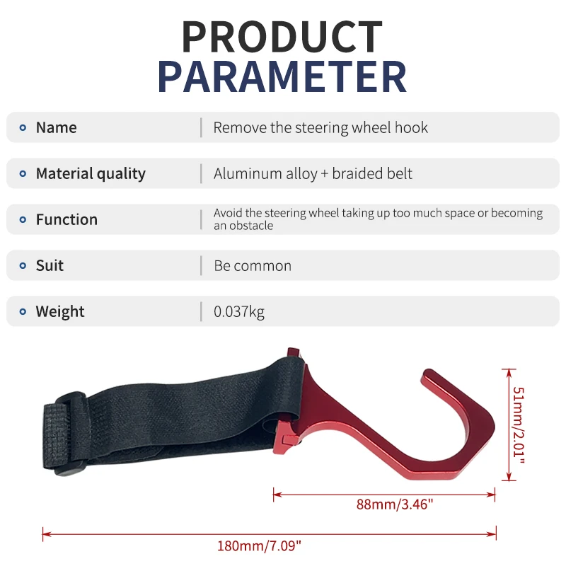 Aluminium stuurwielhaak met verstelbare nylon riem, op de auto gemonteerde modificatie
