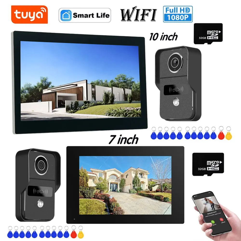 Wifi TUYA 1080P 7/10 inch Touchscreen Video Intercom Toegangscontrole Video Deurbel Systeem Deurtelefoon Deur RFID unlock Camera