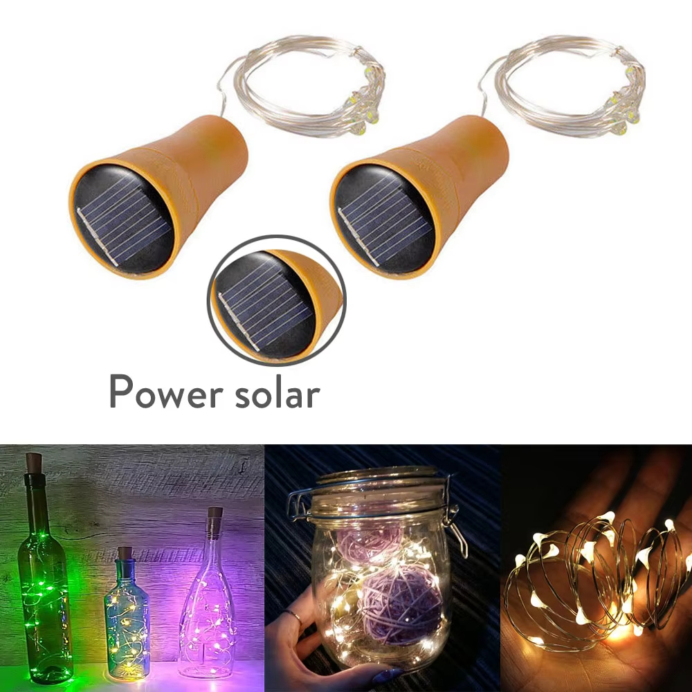 Solar 10led 15led 20led luzes de garrafa de vinho forma de cortiça luzes de fadas guirlanda luz de natal fio cobre casa decoração do quarto lâmpada