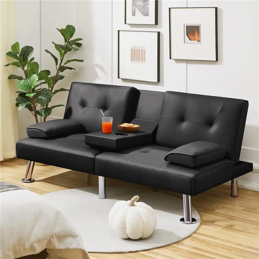 Convertible Sofa Bed Adjustable Couch Sleeper Modern Faux Leather Recliner Reversible Loveseat Folding Daybed Guest Bed, Removab