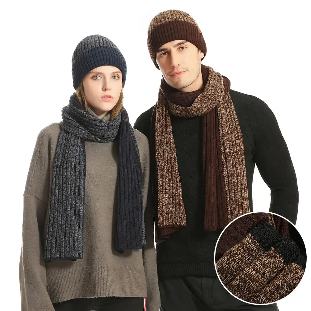 3 unids/set gorro de invierno bufanda guantes esquí al aire libre a prueba de viento bufanda cálida conjuntos protección para los oídos gorro tejido bufanda mitones conjunto