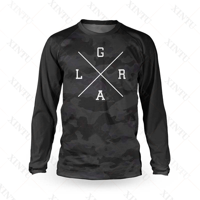 男性用のルーズで通気性のあるTシャツ,男性用のカモフラージュパターン,長袖,マウンテンバイク用,BMXとdh
