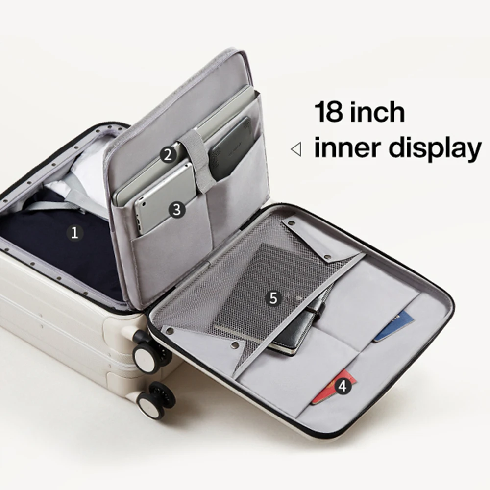 Hanke พกพากระเป๋าเดินทางความงามการออกแบบ 7 มม.กรอบอลูมิเนียม Rolling กระเป๋าเดินทาง Boarding Cabin PC Spinner ล้อ TSA ล็อค 18 "20"