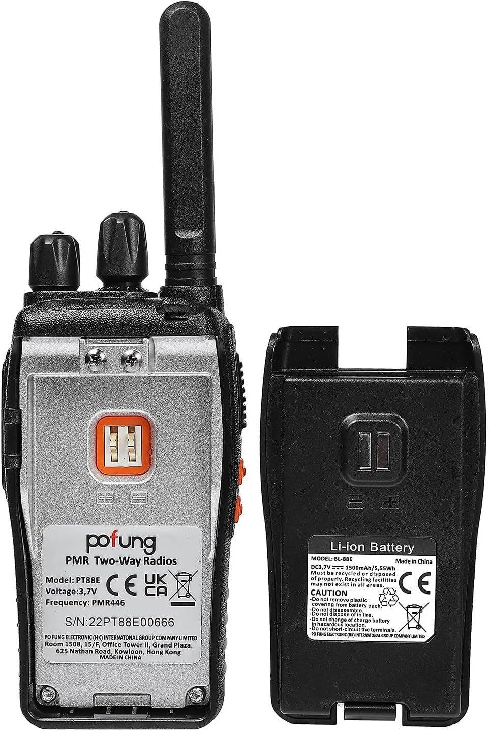 Pofung PT88E Walkie Talkie PMR446 Dwukierunkowe Radiotelefony 16 Kanałów Dalekiego Zasięgu z Ładowarką 6-krotną Słuchawkami VOX