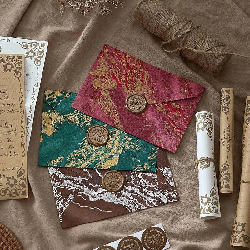 Ensemble d'enveloppes Vintage en relief doré, 5 pièces, enveloppes d'écriture de lettres, couverture de carte d'invitation de mariage, emballage cadeau, papeterie coréenne
