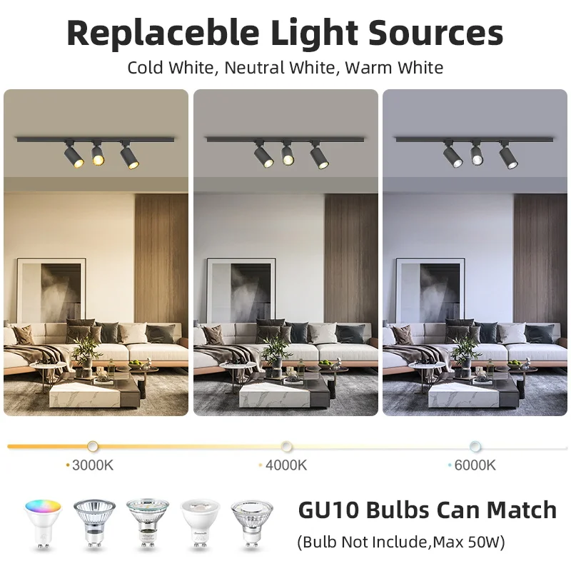 Full Set Track Light Led Ceiling Rail Lights Replaceable GU10 Light Source Spotlight for Living Room Bedroom Led Spot Track Lamp