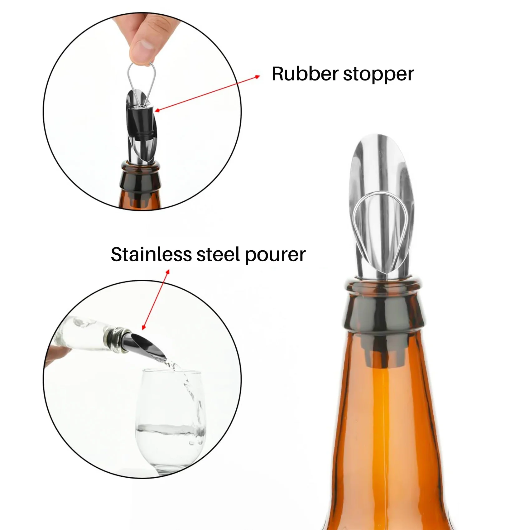 ใหม่ล่าสุดสแตนเลสสตีลไวน์ Pourer โลหะไวน์เทท่อระบายน้ํา Bar Home ชุดไวน์ไวน์ Stopper แชมเปญ Stopper