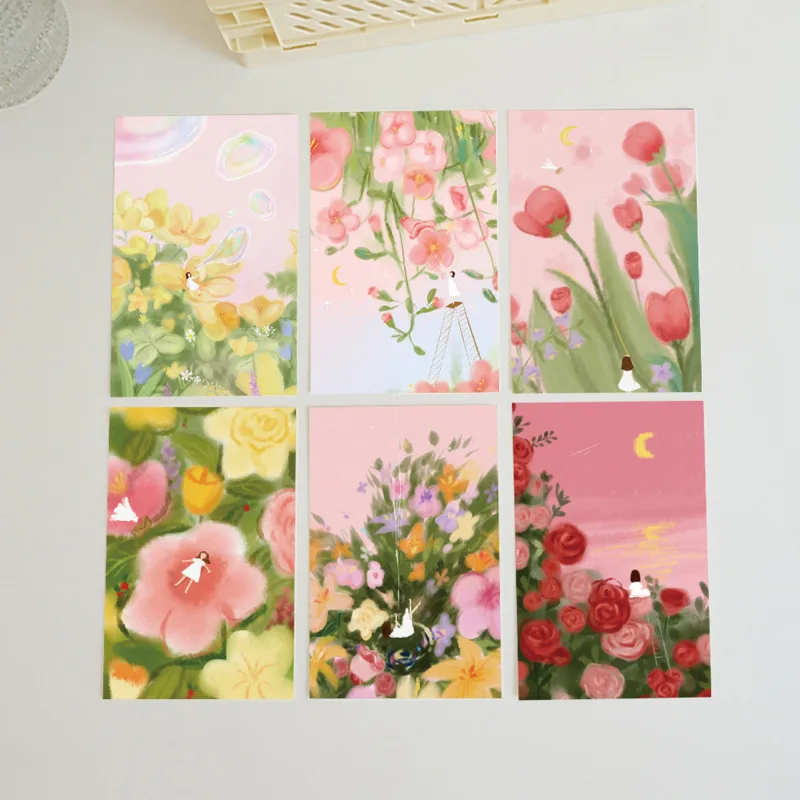 ​ Ins มือวาดดอกไม้ที่มีสีสันโปสการ์ดน่ารักตกแต่งการ์ดพื้นหลัง Photo Props การ์ดอวยพร 10 แผ่น